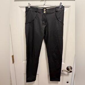 Freddy - WRUP Faux Leather - Mid Rise - Black Women’s Black Faux Leather Pants